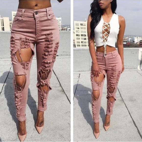 GJG Denim Pink Rose Distressed Skinny Jean - Picture 3 of 13